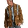 Liberty Wear Eagle Bead Fringed Suede Leather Jacket