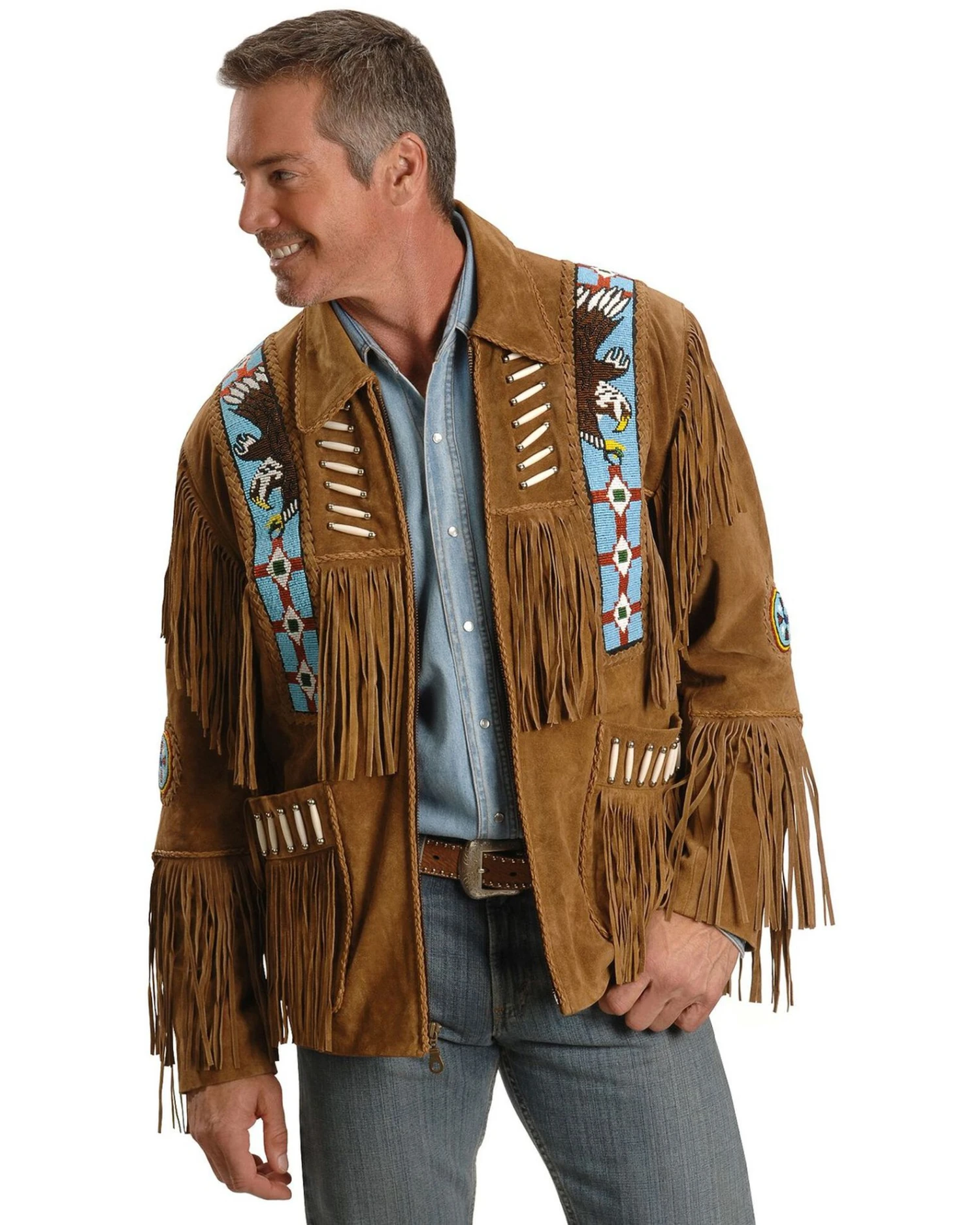 Liberty Wear Eagle Bead Fringed Suede Leather Jacket 1 Liberty Wear Eagle Bead Fringed Suede Leather Jacket
