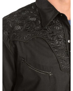 Scully Men's Black Floral Embroidered Retro Long Sleeve Western Shirt -Western Denim Store 092M74 002 D2