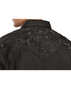 Scully Men's Black Floral Embroidered Retro Long Sleeve Western Shirt -Western Denim Store 092M74 002 D3