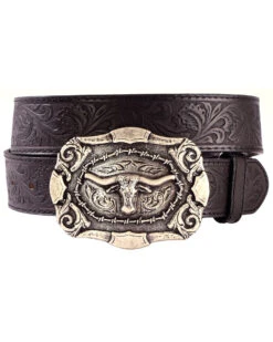 AndWest Men's Western Tooled Longhorn Belt