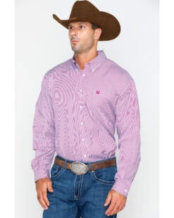 Cinch Men's Burgundy Stripe Long Sleeve Button-Down Shirt