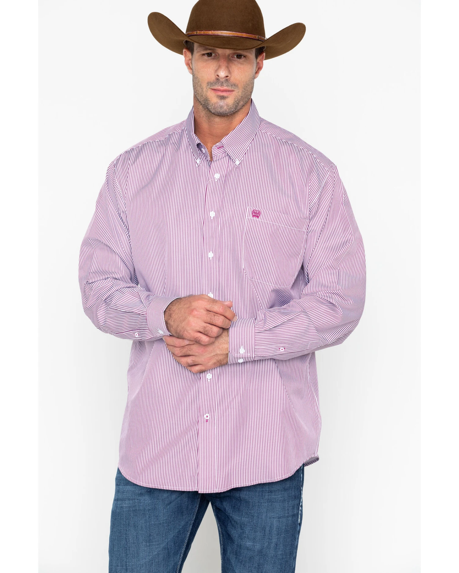 Cinch Men's Burgundy Stripe Long Sleeve Button-Down Shirt 3 Cinch Men's Burgundy Stripe Long Sleeve Button-Down Shirt - Image 3