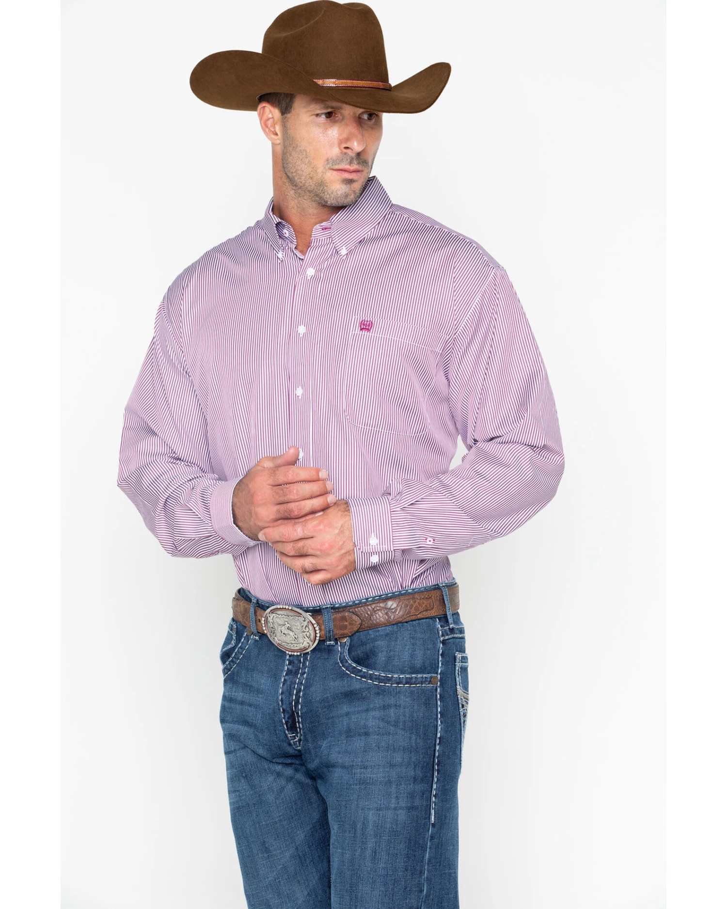 Cinch Men's Burgundy Stripe Long Sleeve Button-Down Shirt 4 Cinch Men's Burgundy Stripe Long Sleeve Button-Down Shirt - Image 4