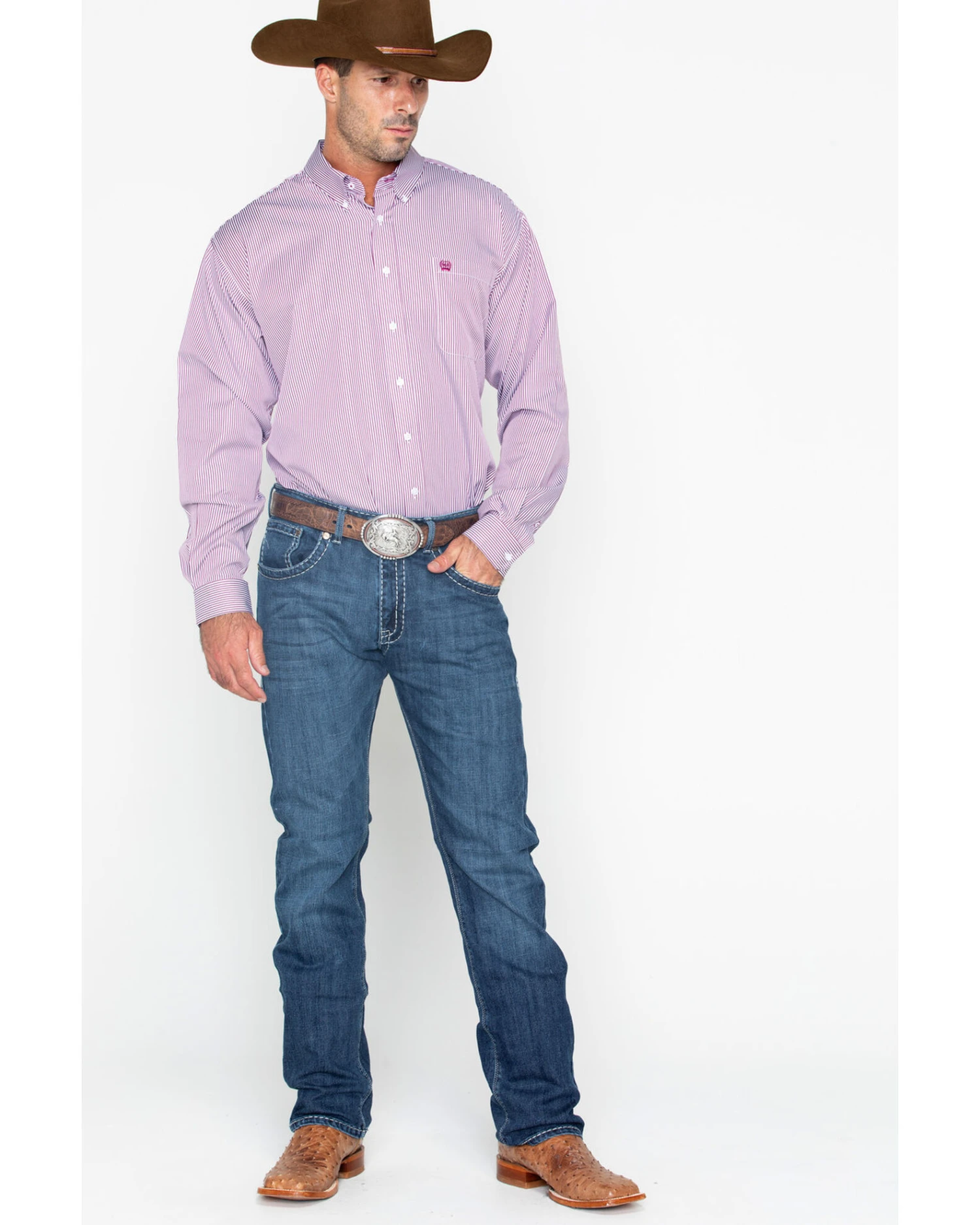 Cinch Men's Burgundy Stripe Long Sleeve Button-Down Shirt 6 Cinch Men's Burgundy Stripe Long Sleeve Button-Down Shirt - Image 6