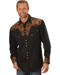 Scully Men's Embroidered Gunfighter Long Sleeve Snap Western ShirtÂ