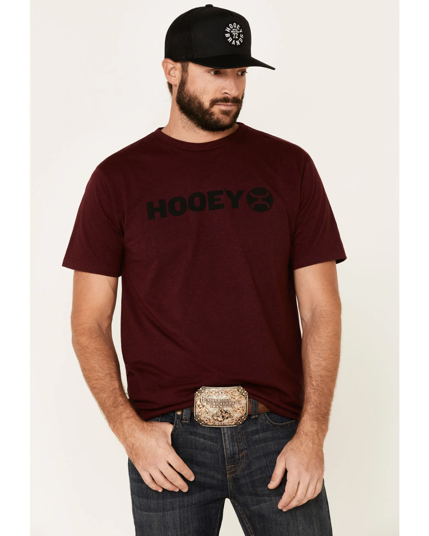 HOOey Men's Maroon Lock-Up Logo Graphic T-Shirt 1 HOOey Men's Maroon Lock-Up Logo Graphic T-Shirt