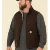 Carhartt Men's Dark Brown Washed Duck Sherpa Lined Mock Neck Work Vest 