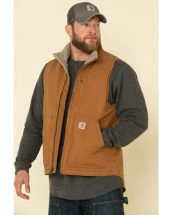 Carhartt Men's Brown Washed Duck Sherpa Lined Mock Neck Work Vest 