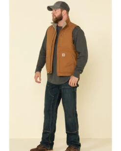 Carhartt Men's Brown Washed Duck Sherpa Lined Mock Neck Work Vest  -Western Denim Store 2000323103 200 P3