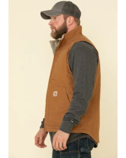 Carhartt Men's Brown Washed Duck Sherpa Lined Mock Neck Work Vest  -Western Denim Store 2000323103 200 P4