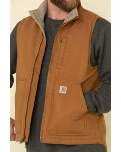 Carhartt Men's Brown Washed Duck Sherpa Lined Mock Neck Work Vest  -Western Denim Store 2000323103 200 P5