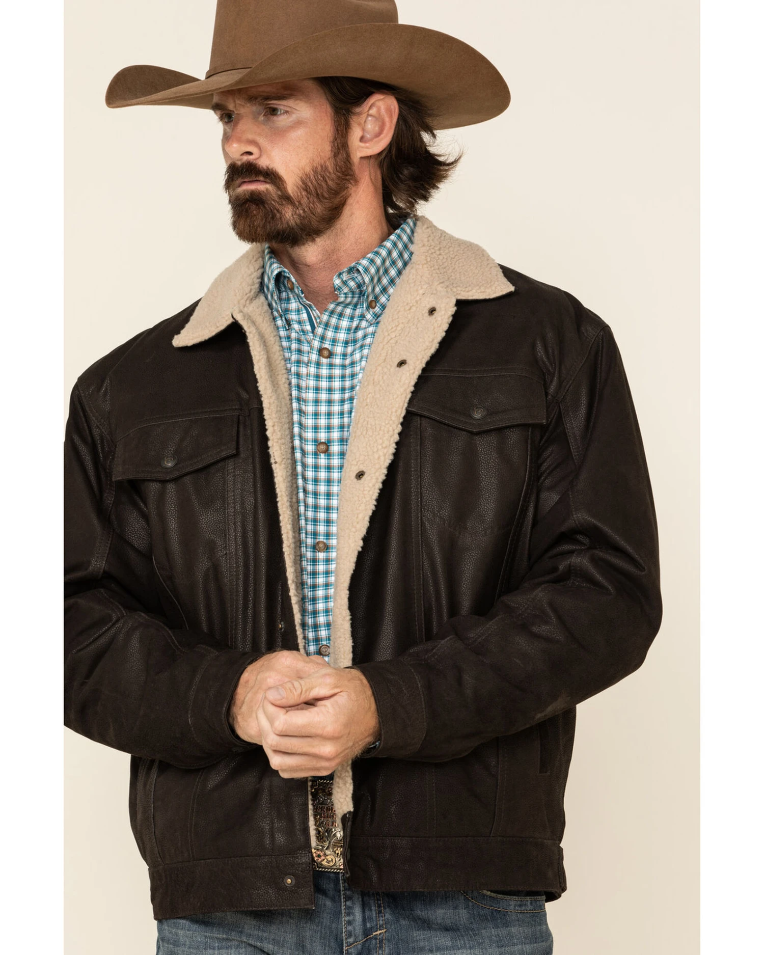 Cripple Creek Men's Leather Sherpa Lined Jacket 1 Cripple Creek Men's Leather Sherpa Lined Jacket