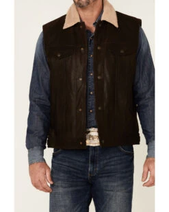 Cripple Creek Men's Mocha Lightweight Buffalo Nappa Snap-Front Leather Vest  -Western Denim Store 2000349371 200 P3