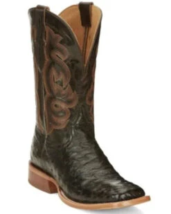 Tony Lama Men's Moore Umber Full-Quill Ostrich Western Boot - Broad Square Toe 