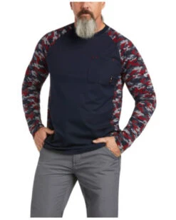 Ariat Men's FR Stretch Camo Print Long Sleeve Baseball Work ShirtÂ