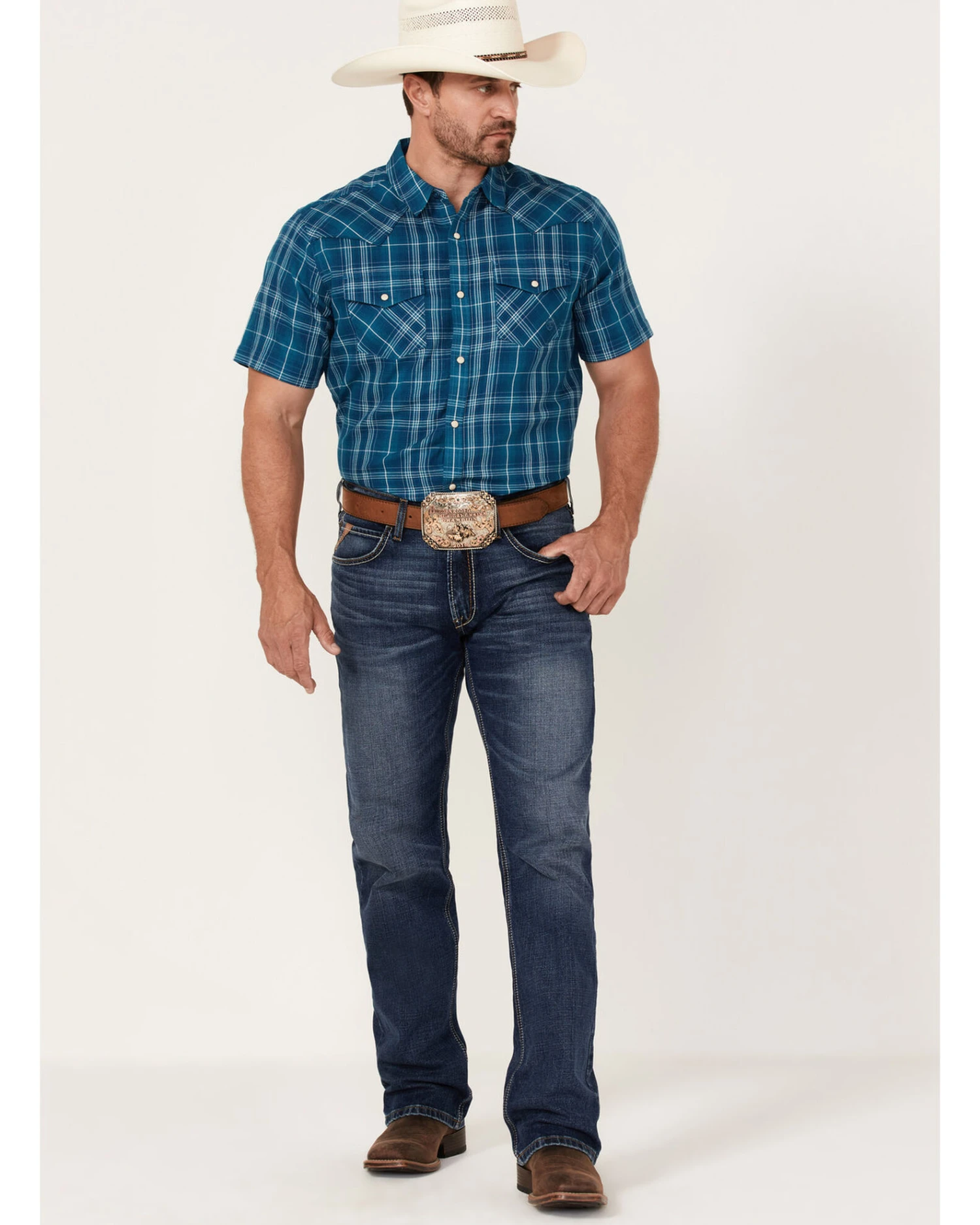 Ariat Men's Holt Retro Plaid Print Short Sleeve Snap Western Shirt 2 Ariat Men's Holt Retro Plaid Print Short Sleeve Snap Western Shirt - Image 2
