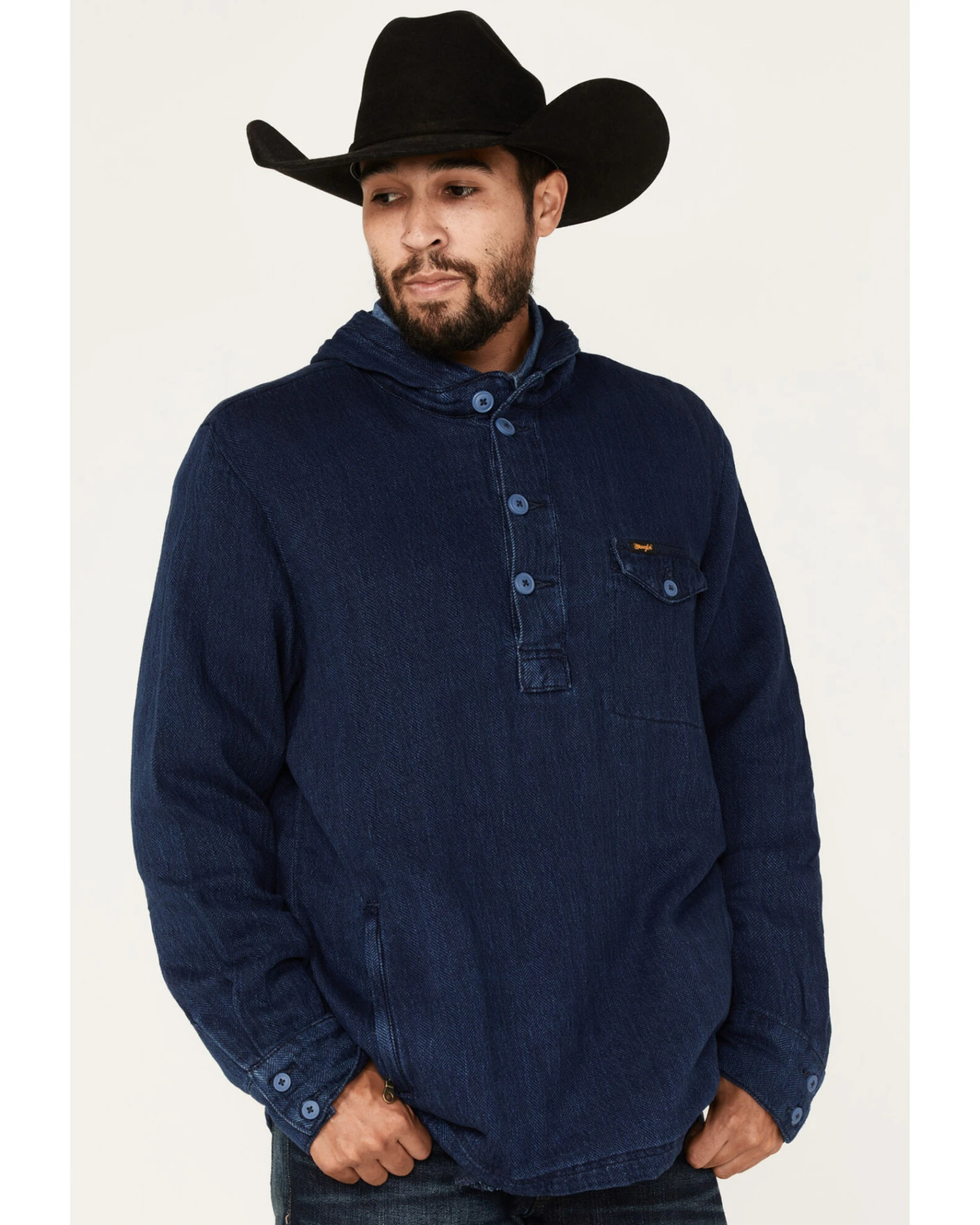 Wrangler Men's Solid Lightweight 1/4 Button Front Unlined Hooded Pullover 2 Wrangler Men's Solid Lightweight 1/4 Button Front Unlined Hooded Pullover - Image 2