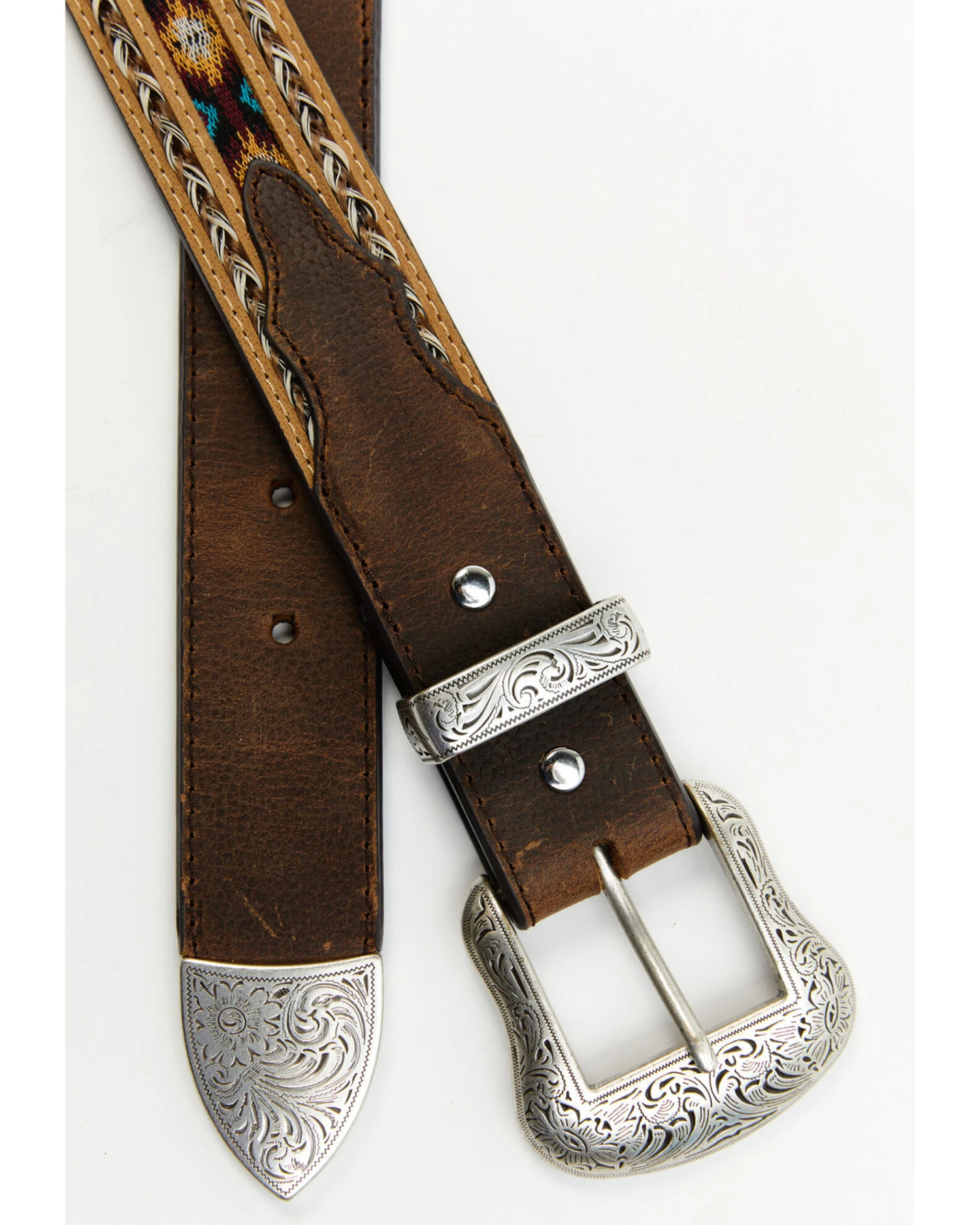 Cody James Brown 3-Piece Horse Hair Laced Southwest Inlay Belt 2 Cody James Brown 3-Piece Horse Hair Laced Southwest Inlay Belt - Image 2
