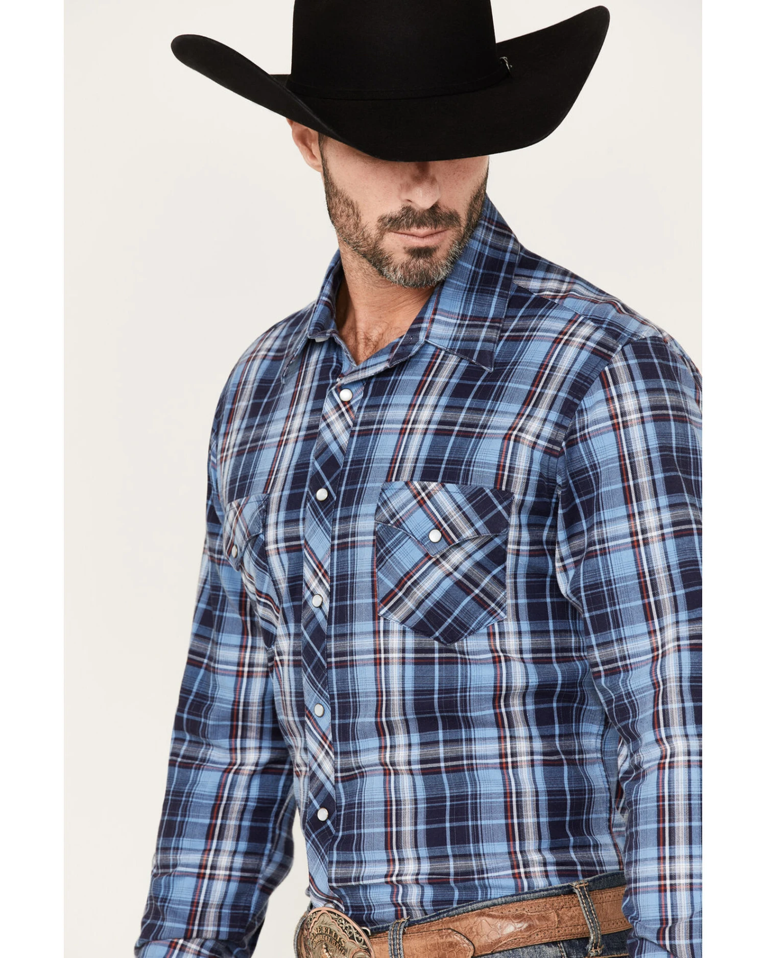 Rock & Roll Denim Men's Medium Plaid Stretch Long Sleeve Pearl Snap Shirt 2 Rock & Roll Denim Men's Medium Plaid Stretch Long Sleeve Pearl Snap Shirt - Image 2