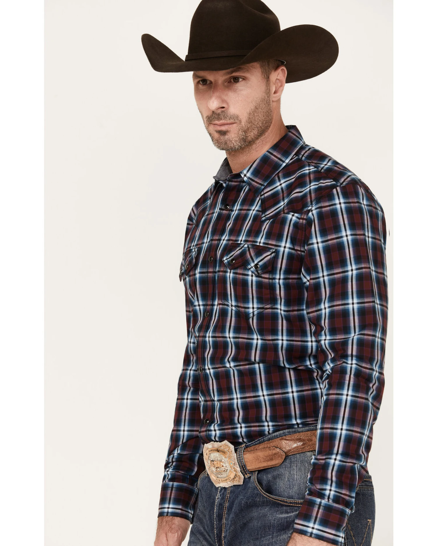 Cody James Men's Poker Night Plaid Print Long Sleeve Snap Western Shirt 2 Cody James Men's Poker Night Plaid Print Long Sleeve Snap Western Shirt - Image 2