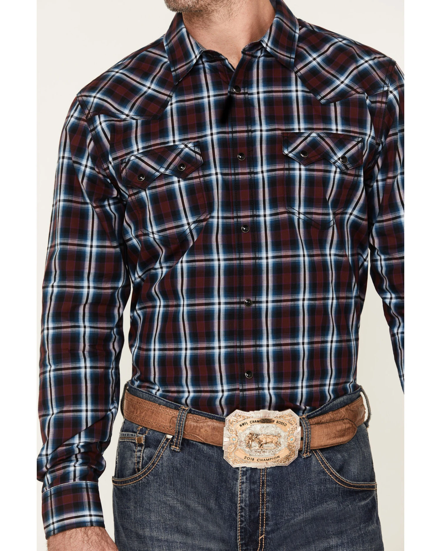 Cody James Men's Poker Night Plaid Print Long Sleeve Snap Western Shirt 3 Cody James Men's Poker Night Plaid Print Long Sleeve Snap Western Shirt - Image 3