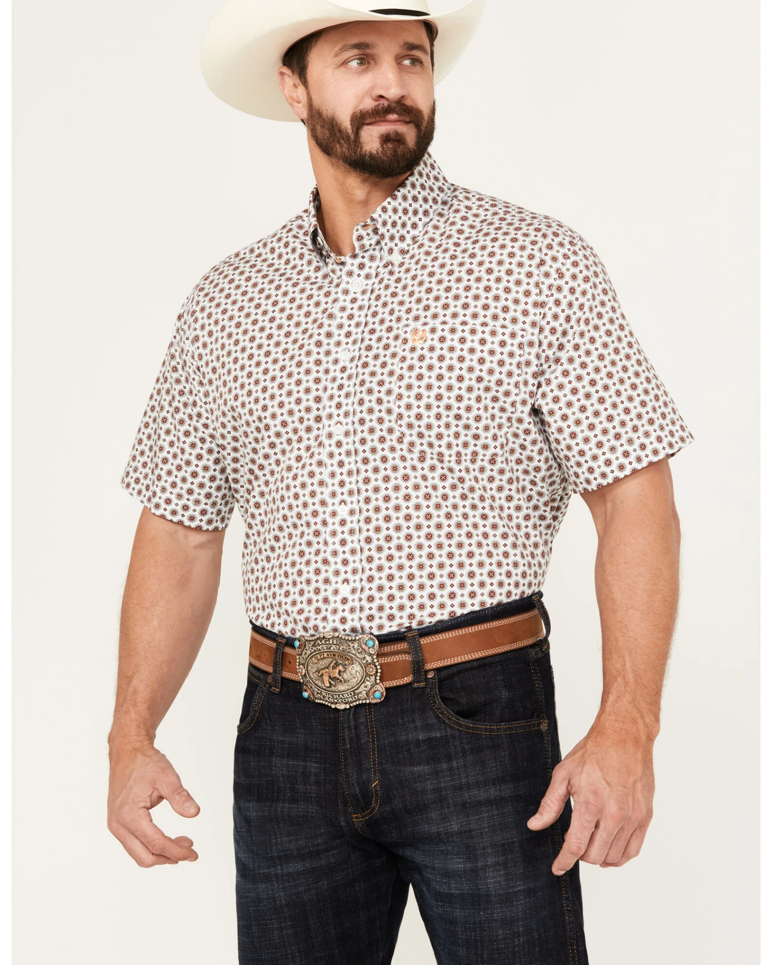 Cinch Men's Medallion Print Short Sleeve Button Down Western Shirt 1 Cinch Men's Medallion Print Short Sleeve Button Down Western Shirt